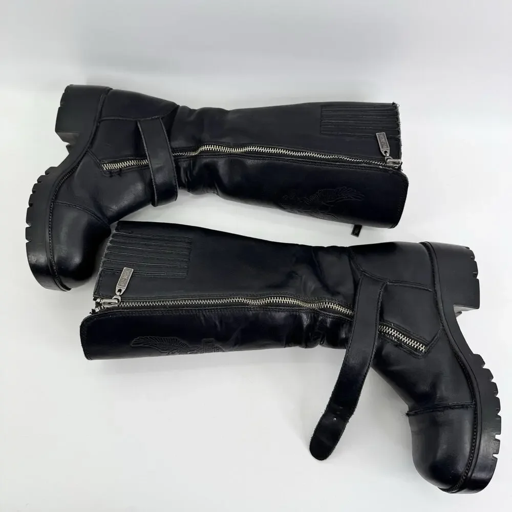 Vintage Harley-Davidson Tall Boots Women 6 Black Riding Eagle Logo Leather - Picture 7 of 16